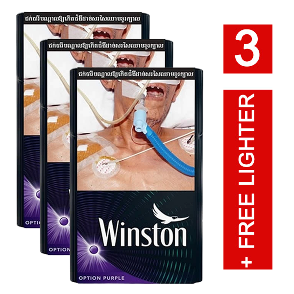 3 x Winston Option Purple + free Lighter